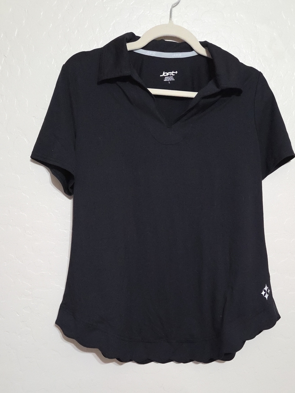 Jofit Black Scallop Short Sleeve Polo Tee with Scallop Collar